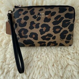 Coach Black and Tan Animal Print Wristlet